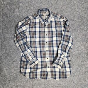 LL Bean Traditional Fit Flannel Shirt Men L Reg Blue White Scotch Plaid Gorpcore